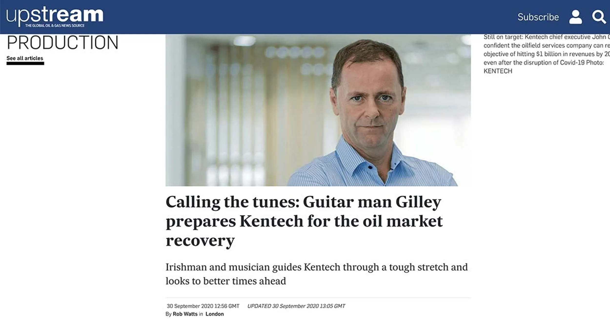 John Gilley appears in Upstream magazine