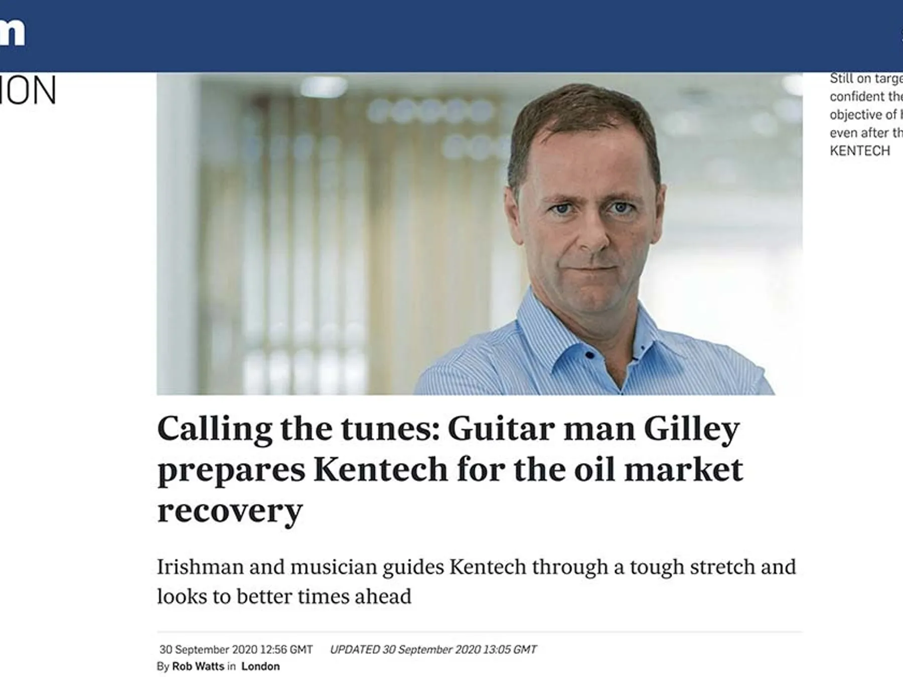 John Gilley appears in Upstream magazine